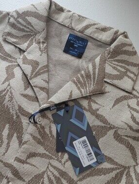 Mens Steel And Jelly Relaxed Fit Cream Tan Leaf Print Short-Sleeve L Shirt (212)